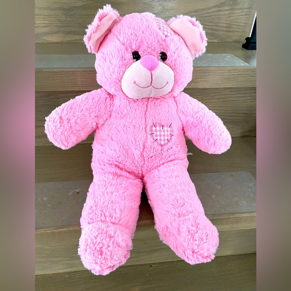 TEDDY MOUNTAIN Pink Bear Lovey Stuffed Plush Gingham Patchwork 16